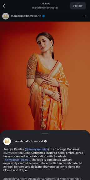 Ananya Panday in our Orange Brocade Saree Set